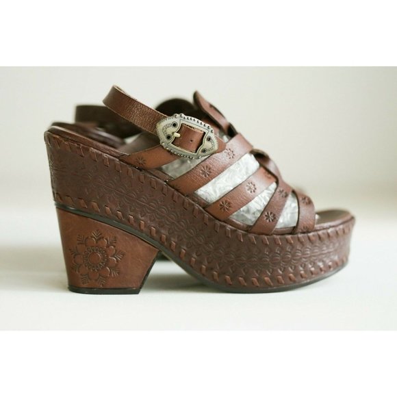 Ash Brown Wedge Sandals - Picture 2 of 12